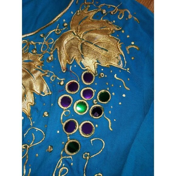 Vintage Knit Top Long Sleeve Blue Puffy Paint Leaves Grapes OS Funky 80s Costume - Picture 6 of 8